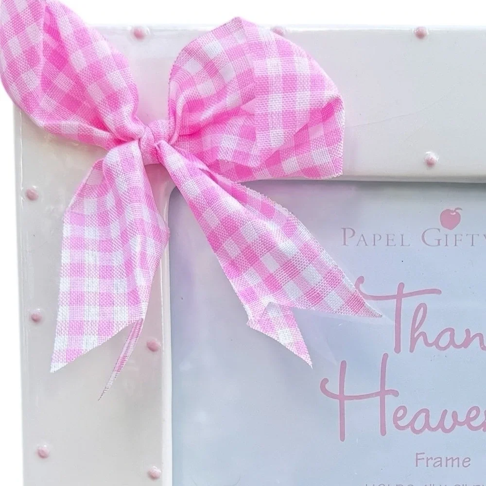 Papel Giftware Thank Heaven for Little Girls 4x6 Picture Frame Pink White Bow